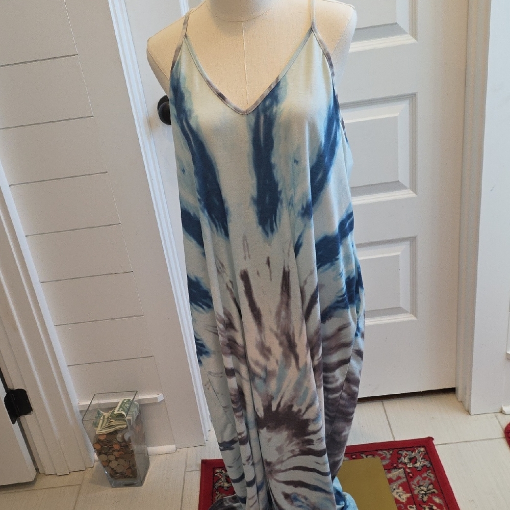Blue and Brown Tie-Dye Maxi Dress